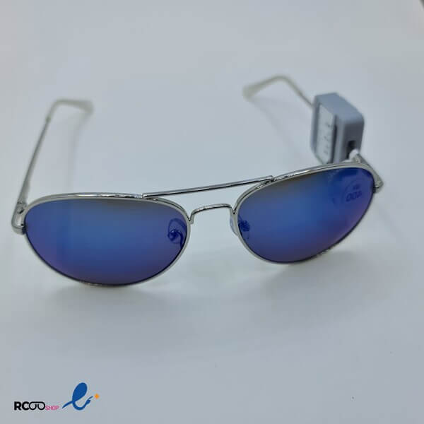 عکس از عینک آفتابی خلبانی با عدسی آبی رنگ و آینه ای و فریم فلزی نقره ای کد 324-837