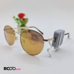 عکس از عینک آفتابی گرد با عدسی آینه ای و فریم طلایی کد 324-388