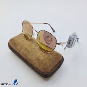 عکس از عینک آفتابی گرد با عدسی آینه ای و فریم طلایی کد 324-388