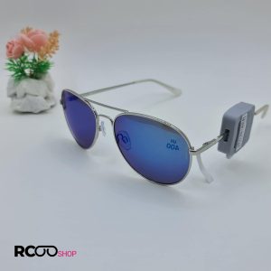 عکس از عینک آفتابی خلبانی با عدسی آبی رنگ و آینه ای و فریم فلزی نقره ای کد 324-837