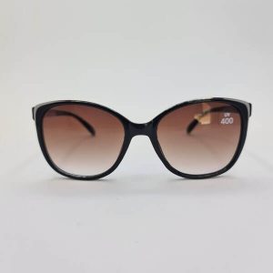 عکس از عینک آفتابی بیضی با فریم مشکی و نقره ای و عدسی قهوه ای مدل 324-812