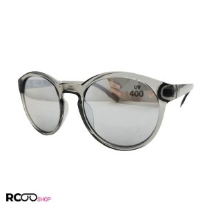 عکس از عینک آفتابی گرد و لنز آینه ای با فریم خاکستری و شفاف کد 326-041