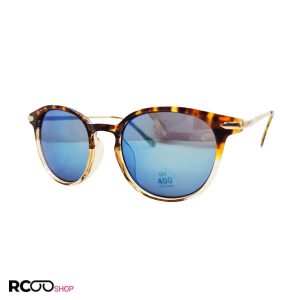 عکس از عینک آفتابی با فریم چند رنگ، دسته طلایی و عدسی آینه ای آبی رنگ کد 430-712