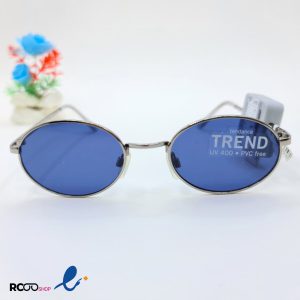 عکس از عینک آفتابی بیضی شکل با عدسی آبی رنگ و فریم فلزی نقره ای مدل 324-702
