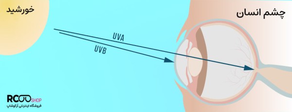 عکس از ورود اشعه UVA و UVB که وارد چشم و شبکیه آن میشود و میتواند به آن آسیب بزند