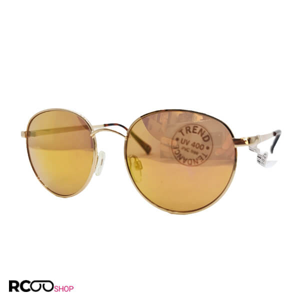عکس از عینک آفتابی گرد با عدسی آینه ای و فریم طلایی کد 324-388
