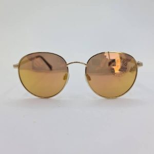عکس از عینک آفتابی گرد با عدسی آینه ای و فریم طلایی کد 324-388