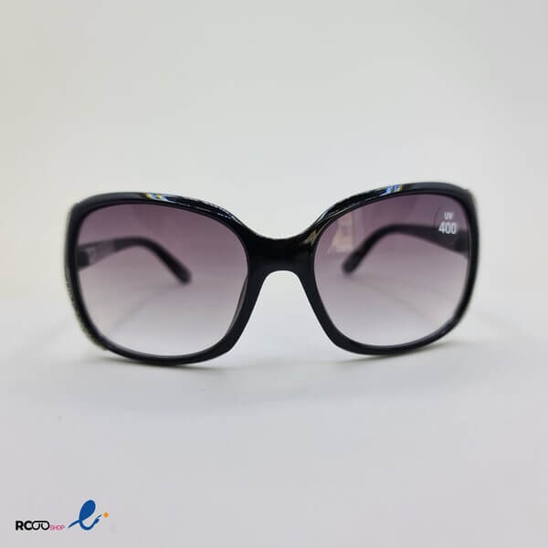 عکس از عینک دودی زنانه با فریم بیضی و طرح دار مشکی رنگ مدل 324-965