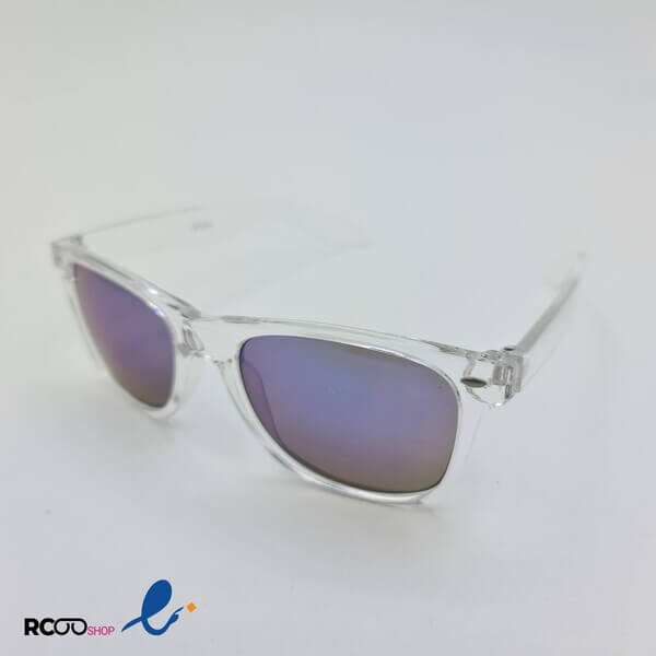 عکس از عینک آفتابی با فریم شیشه ای و بی رنگ و مربعی شکل و عدسی آینه ای آبی مدل br10