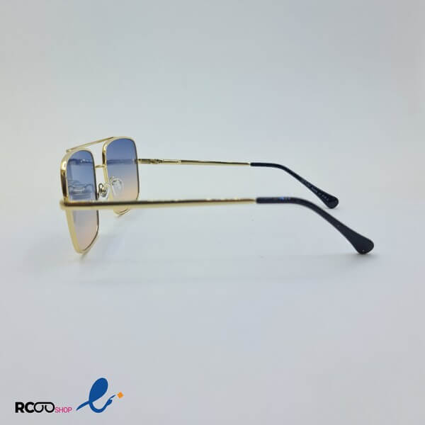 عکس از عینک دید در شب با فریم مربعی و طلایی رنگ و دسته فنری و لنز آبی مدل 1003