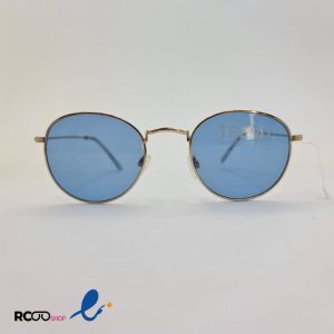 عکس از عینک گرد با فریم فلزی طلایی رنگ و لنز آبی رنگ مدل 324-766