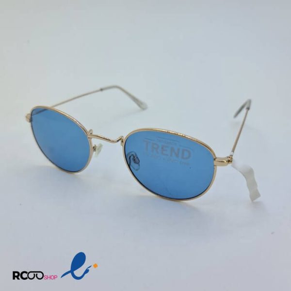 عکس از عینک گرد با فریم فلزی طلایی رنگ و لنز آبی رنگ مدل 324-766