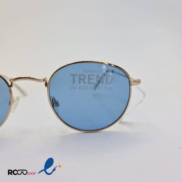 عکس از عینک گرد با فریم فلزی طلایی رنگ و لنز آبی رنگ مدل 324-766
