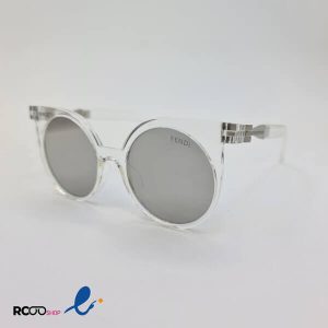 عکس از عینک آفتابی گرد با فریم شفاف و بی رنگ و عدسی آینه ای برند Fendi مدل WL001