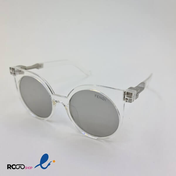 عکس از عینک آفتابی گرد با فریم شفاف و بی رنگ و عدسی آینه ای برند fendi مدل wl001