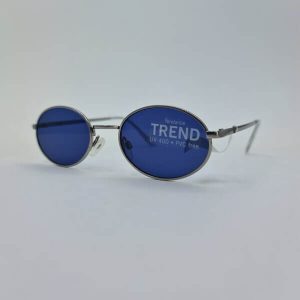 عکس از عینک آفتابی بیضی شکل با عدسی آبی رنگ و فریم فلزی نقره ای مدل 324-702
