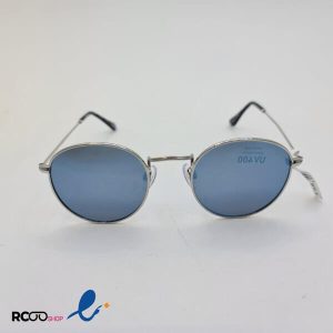 عکس از عینک آفتابی پلاریزه آینه ای با فریم گرد و نقره ای و عدسی آبی مدل 477-386