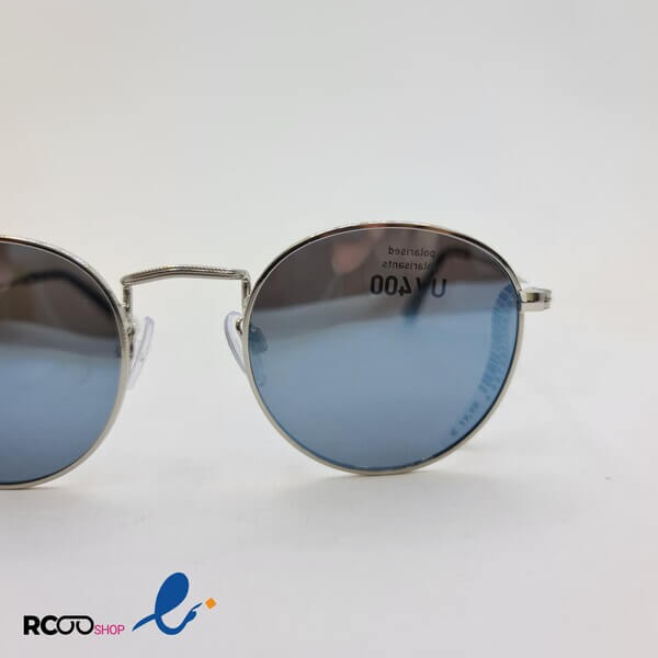 عکس از عینک آفتابی پلاریزه آینه ای با فریم گرد و نقره ای و عدسی آبی مدل 477-386