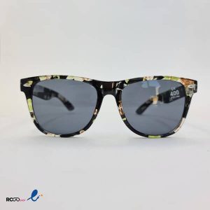 عکس از عینک آفتابی با فریم مشکی و گل دار و مربعی شکل و دسته پهن مدل 324-910
