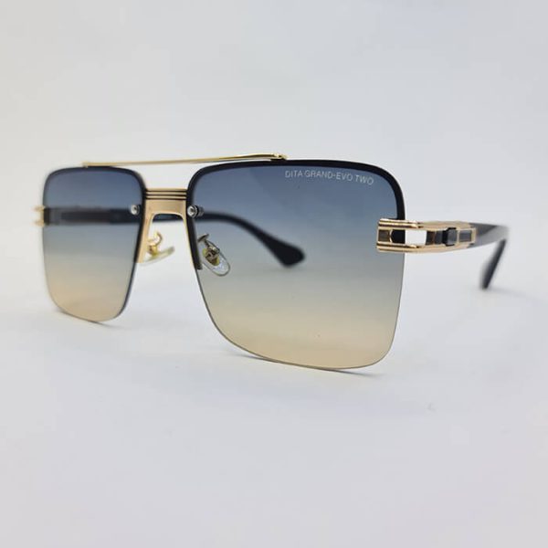 Black handle and golden square frame and blue brown lens dita grand evo two sunglasses model 09k 9