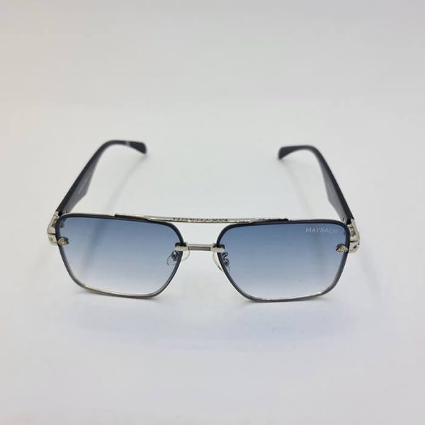 عکس از عینک آفتابی میباخ فریم لس نقره ای و دسته مشکی و عدسی آبی سایه روشن مدل 22036