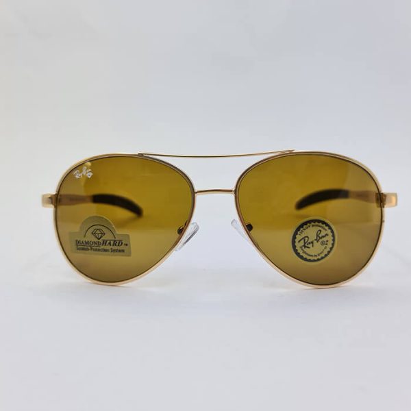 عکس از عینک افتابی خلبانی ریبن با فریم طلایی و عدسی ar و رنگ زیتونی مدل rb8329