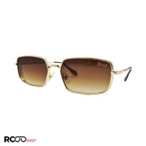 عکس از عینک آفتابی dior با فریم مستطیلی و طلایی رنگ و لنز قهوه ای مدل 9574