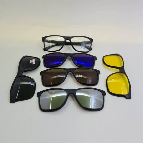 عکس از عینک 5 کاوره مربعی شکل با فریم مشکی رنگ (عینک طبی و آفتابی) مدل 2315a