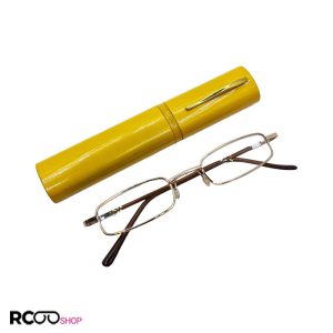 عکس از عینک مطالعه با نمره چشم 1.00 و طرح خودکاری و قاب زرد