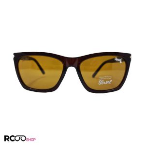 عکس از عینک آفتابی persol با فریم قهوه ای و لنز شیشه ای و دسته فنری مدل po3220