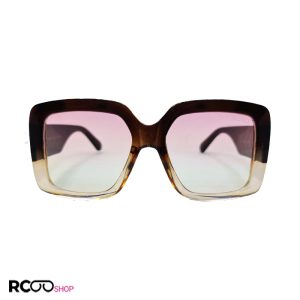 عکس از عینک آفتابی برند گوچی سایز بزرگ قهوه ای رنگ و دسته پهن و لنز صورتی مدل 9085