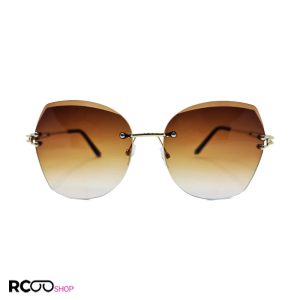 عکس از عینک آفتابی فریم لس پروانه ای با لنز قهوه ای و دسته طلایی مدل b300