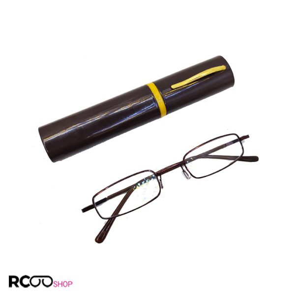 عکس از عینک مطالعه با نمره چشم 1. 00 و طرح خودکاری و قاب قهوه ای و زرد