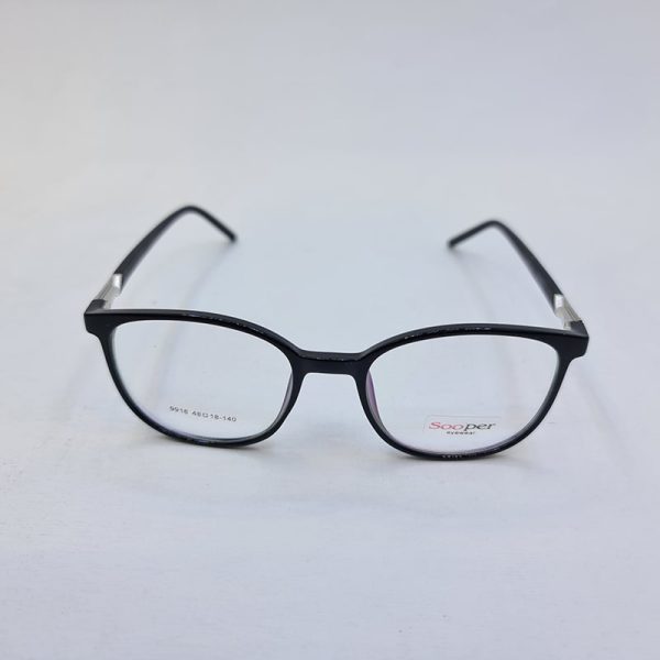 عینک طبی گرد با فریم tr90 و رنگ مشکی براق و دسته فنری مدل 9918