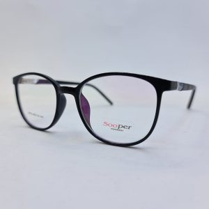 عینک طبی گرد با فریم TR90 و رنگ مشکی براق و دسته فنری مدل 9918