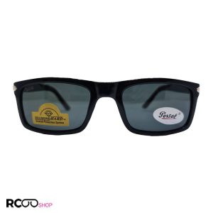عکس از عینک دودی persol با دسته فنری و عدسی سنگ و فریم مشکی رنگ مدل po3103