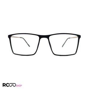 عکس از فریم عینک طبی tr مستطیلی مشکی رنگ با دسته طلایی و فنری 013
