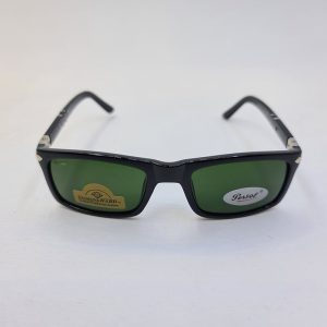 عکس از عینک آفتابی پرسول با عدسی سبز و سنگ و فریم مستطیلی مشکی رنگ مدل PO3103
