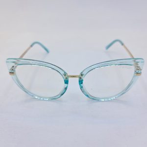 عکس از فریم عینک طبی گربه ای با دسته فنری و رنگ فیروزه ای و طلایی FENDI مدل F11A