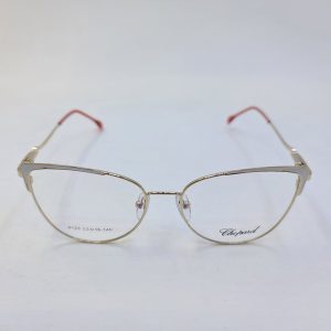 عکس از عینک طبی فلزی گربه ای شکل با فریم طلایی و سفید رنگ مدل 9123