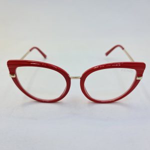 عکس از فریم عینک طبی گربه ای با دسته فنری و رنگ قرمز و طلایی فندی مدل F11A