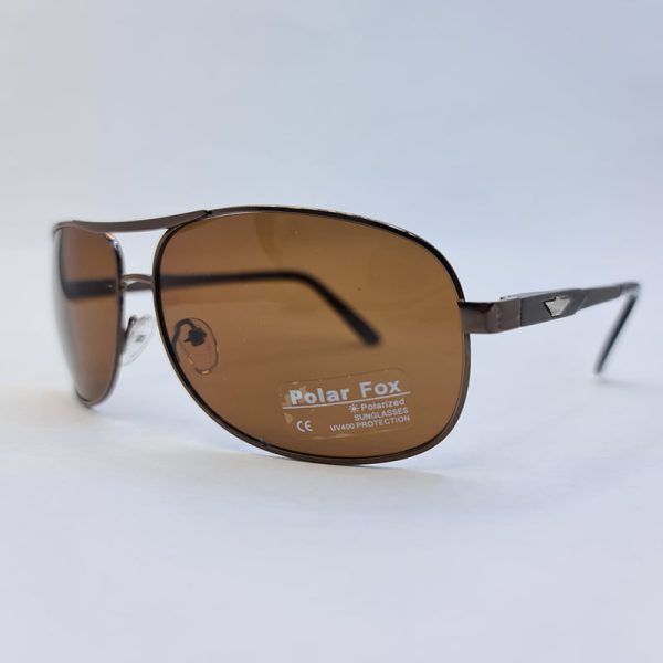 عکس از عینک آفتابی خلبانی پلاریزه با فریم مسی، لنز قهوه ای و دسته فنری fox مدل pl1523