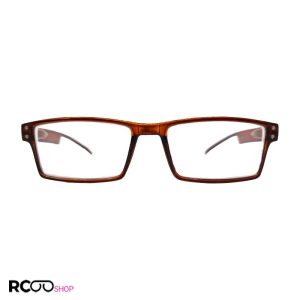 عکس از عینک طبی دور بین با نمره -2.25 و فریم مستطیلی شکل و قهوه ای رنگ مدل 24