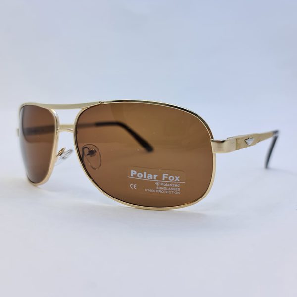 عکس از عینک آفتابی خلبانی پلاریزه با فریم طلایی، لنز قهوه ای و دسته فنری fox مدل pl1523