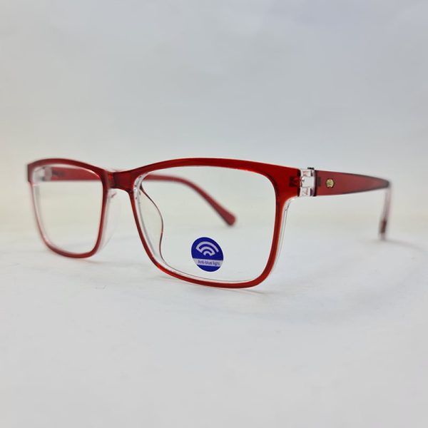 عکس از عینک بلوکات با فریم قرمز رنگ، کائوچو و مستطیلی شکل مدل abc3139