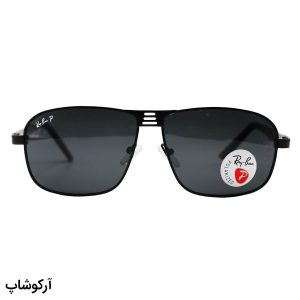 عکس از عینک آفتابی Ray-Ban با فریم مستطیلی، مشکی رنگ، دسته فنری و لنز دودی و پلاریزه مدل P3001