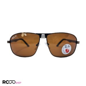 عکس از عینک آفتابی پلاریزه ray-ban با فریم مستطیلی و قهوه ای و دسته فنری مدل p3001