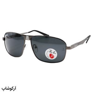 عکس از عینک آفتابی ریبن با فریم مستطیلی، رنگ نوک مدادی، دسته فنری و لنز دودی و پلاریزه مدل P3001