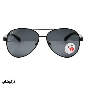 عکس از عینک آفتابی ریبن با فریم خلبانی، رنگ مشکی و لنز دودی تیره و پلاریزه مدل P2029