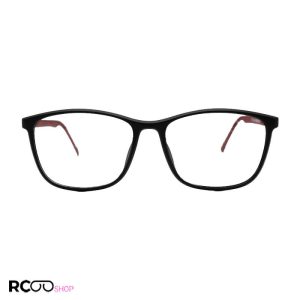 عکس از عینک طبی با فریم مستطیلی، مشکی رنگ، tr90 و دسته فنری و قرمز مدل t2709